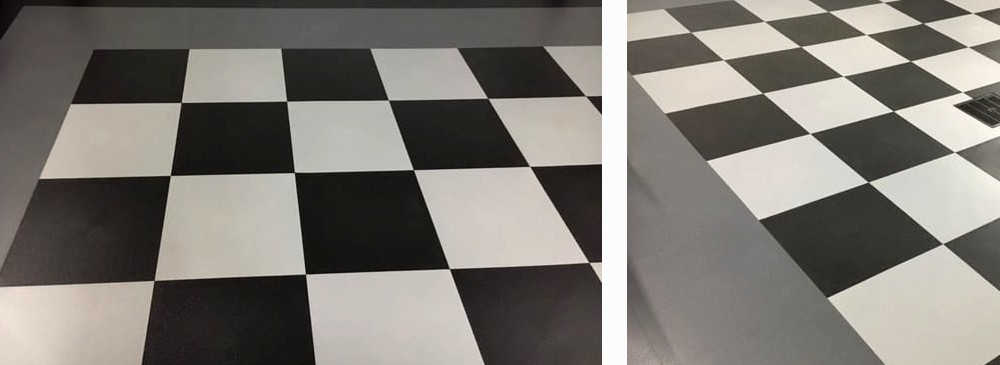 Pavimento grigio chiaro e  nero scacchi pavimento a scacchi