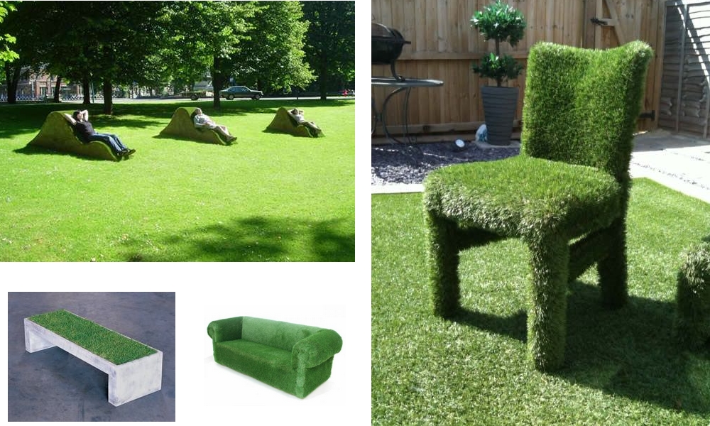sedute in prato artificiale da giardino idee giardino pavimentato di verde