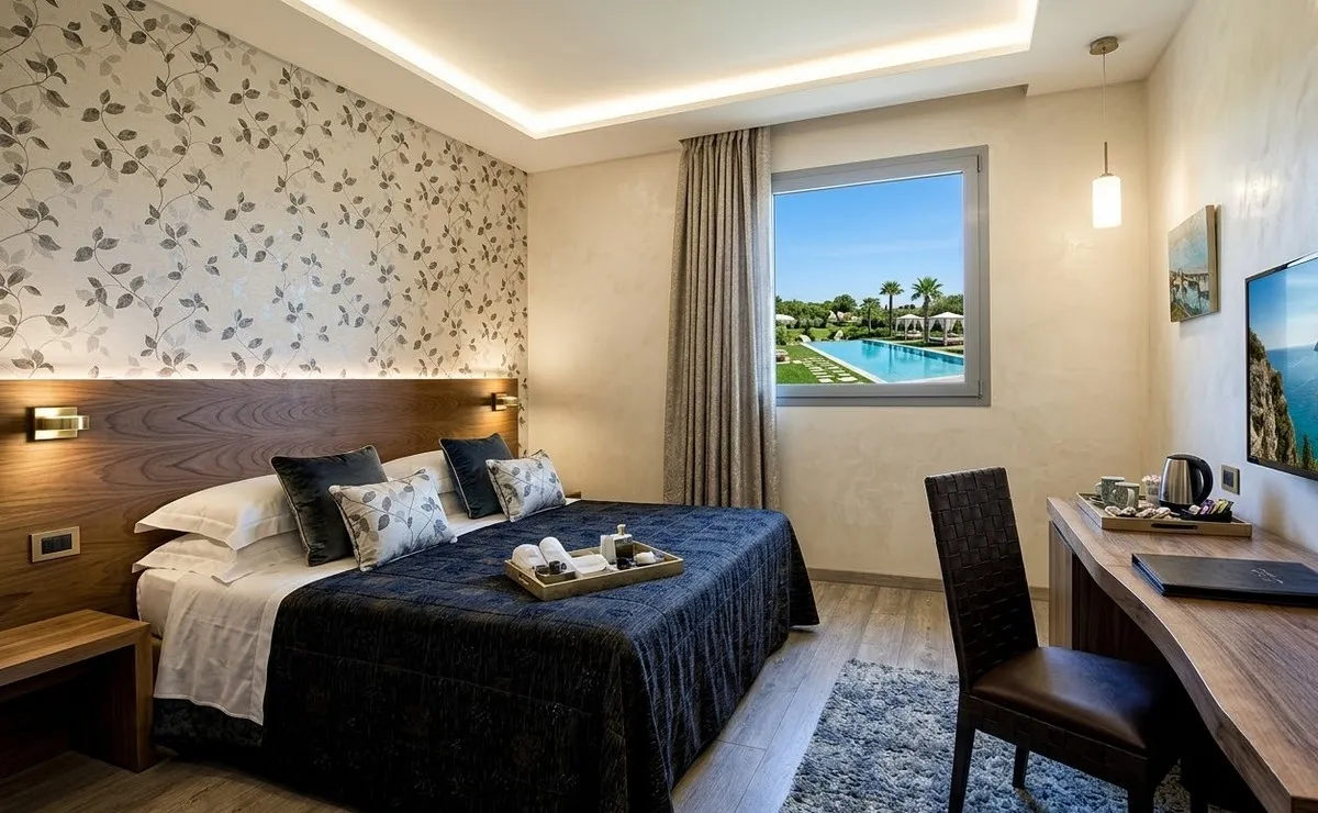 Camera da letto hotel carta da parati bianca antracite - Nanni Giancarlo