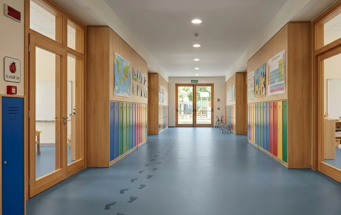 Esempio corridoio scuola con pavimento in PVC