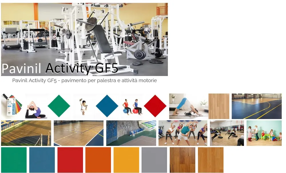 pavimento per palestra colorato verde pavimento giallo colore pareti grigio