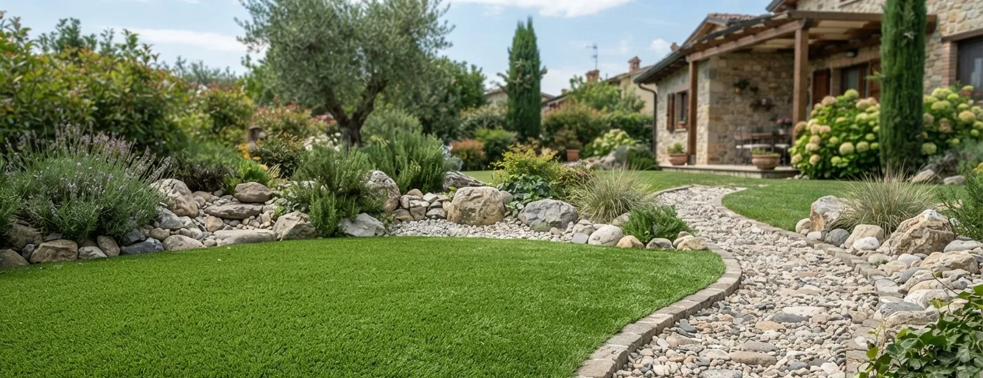 Giardino erba sintetica e sassi 1