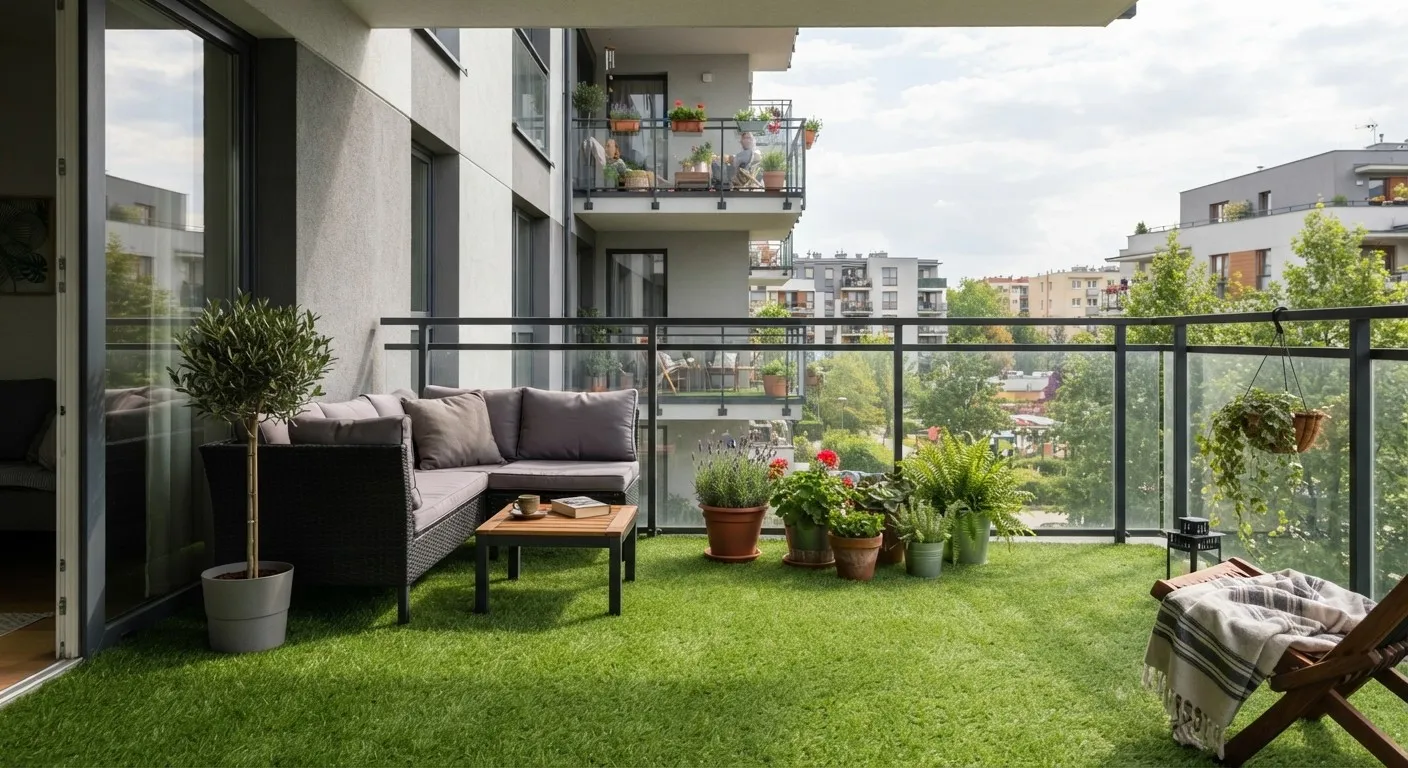 giardino erba sintetica su balcone
