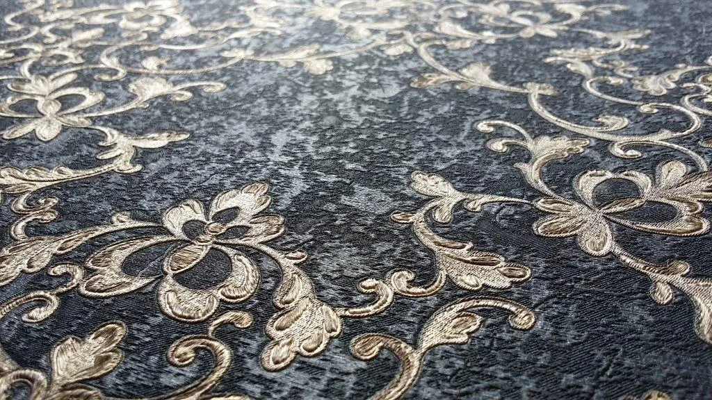 Carta da parati damascata fondo nero e antracite con damasco oro carta da parati nera damascata parete damascata nera