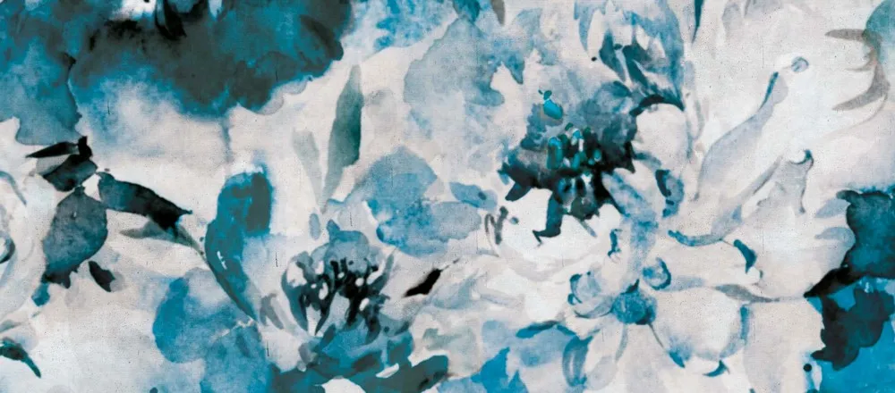 BP07 | Carta da parati floreale con grandi fiori blu e bianchi