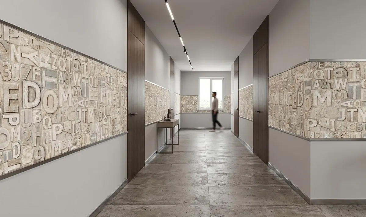 Boiseries in carta da parati h. 67 cm. in corridoio | Nanni Giancarlo