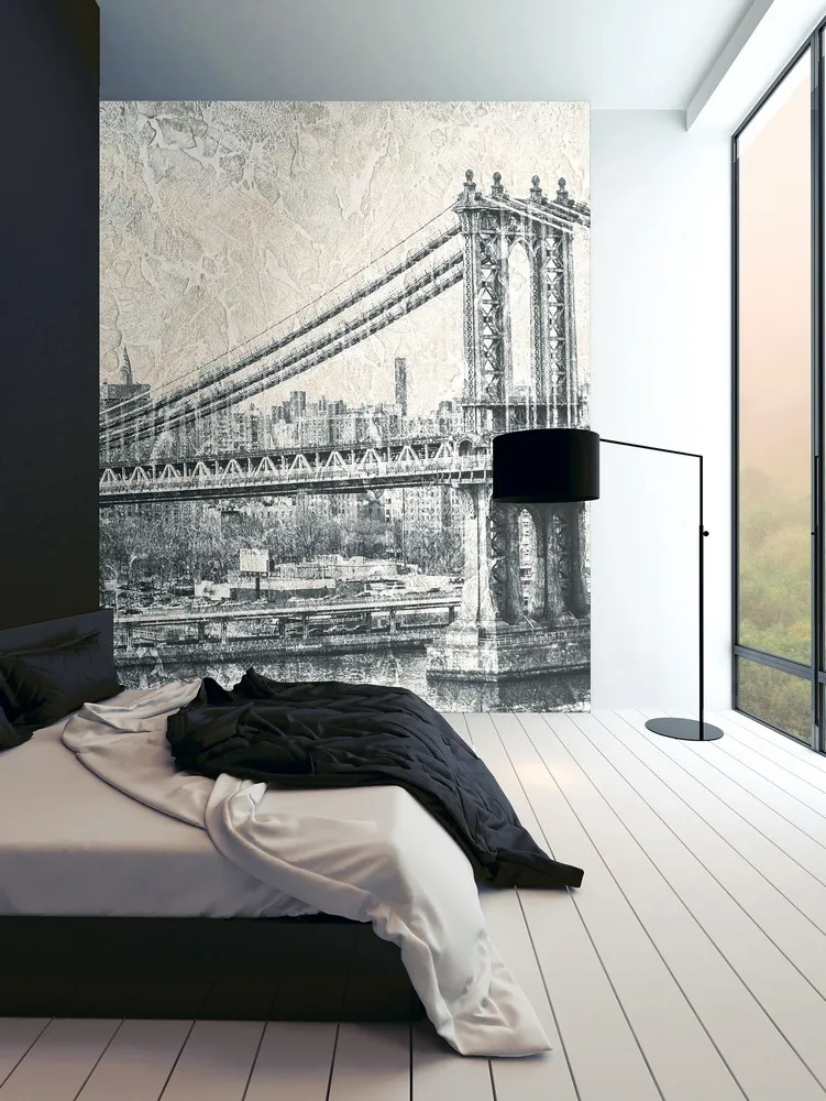 Carte da parati per  camera da letto con paesaggio New York lavorazione vintage
