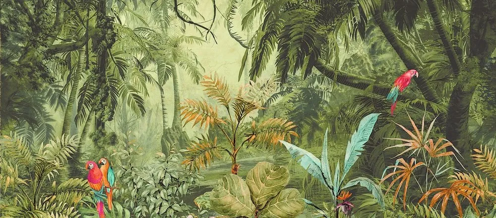 Carta da parati jungle con papagalli - Nanni Giancarlo Carta da parati tropicali Carta da parati jungle con papagalli - Nanni Giancarlo