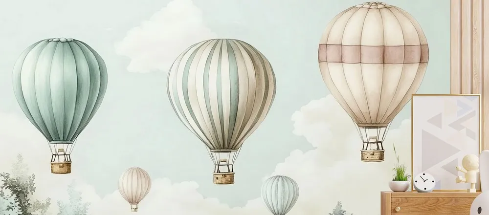 FLY IN THE SKY | Carta da parati mongolfiera. Su misura della parete