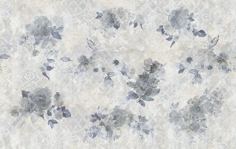 Carta da parati azzurra e blu a grandi fiori - Nanni Giancarlo
