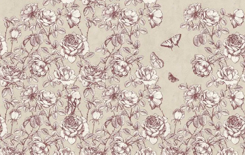 Carta da parati con rose vintage personalizzabile su misura