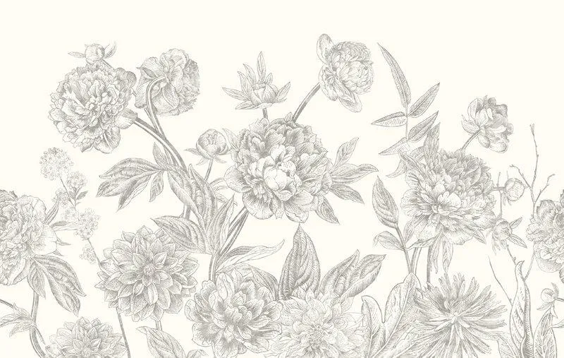 Carta parati in bianco e nero a fiori stilizzati in bianco e nero - Nanni Giancarlo