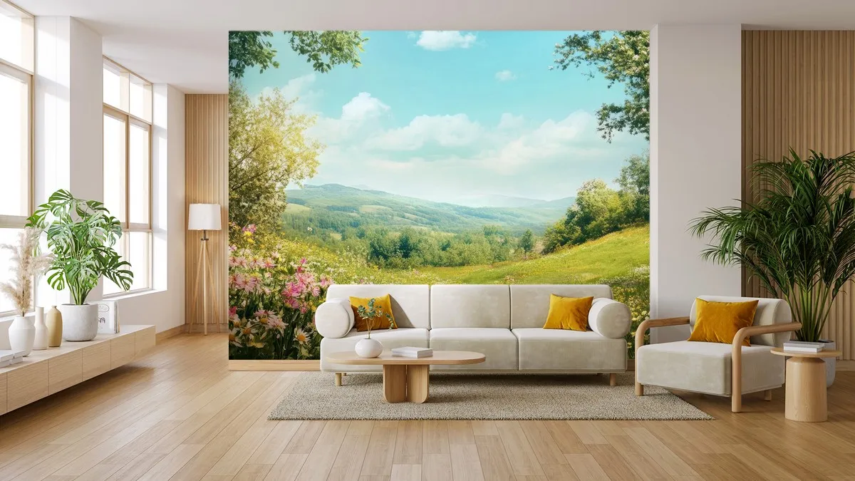 Carta da parati moderna con paesaggio rilassante