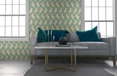 CLO92219 |  Carta da parati dsign foglie rombi tonalit&agrave; verde