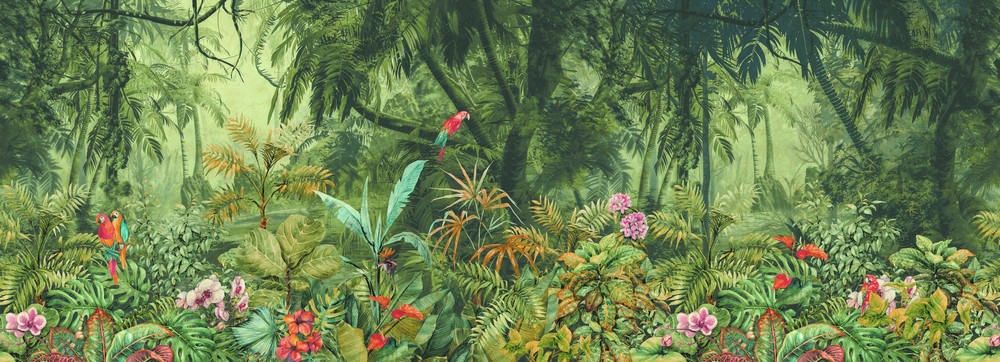 carta da parati tropicale con foglie verde brillante - Nanni Giancarlo