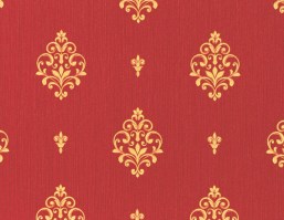 NE91805 | Carta da parati vinilica con gigli classici 700 rosso e oro